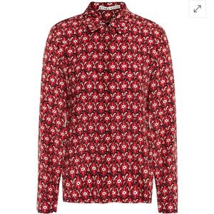 Alice + Olivia Willa geometric floral red silk blouse size medium
